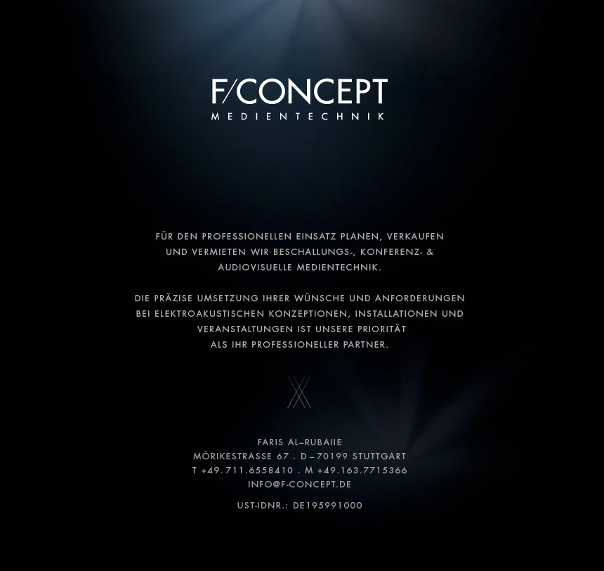 F/CONCEPT . Elektroakustische Konzeptionen . Medien- & Veranstaltungstechnik